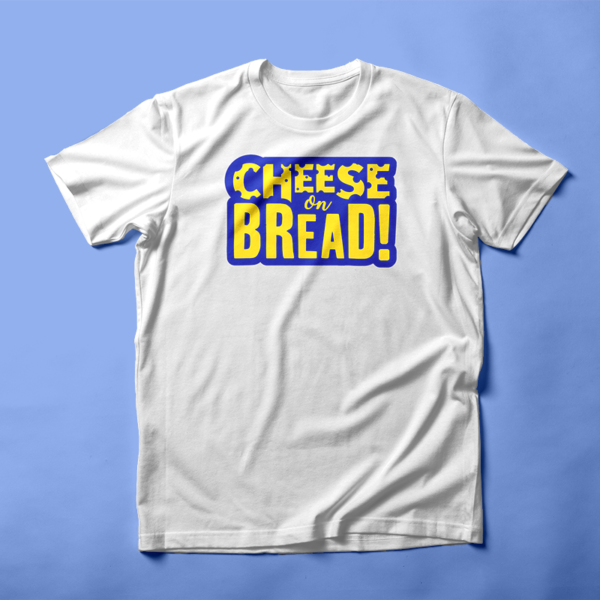 White T-Shirt Cheese on Bread Yellow Apparel Print