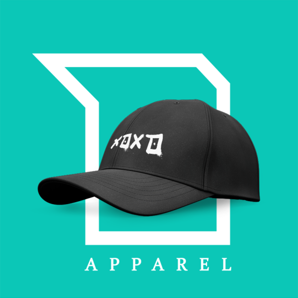 XOXO apparel black hat on white print