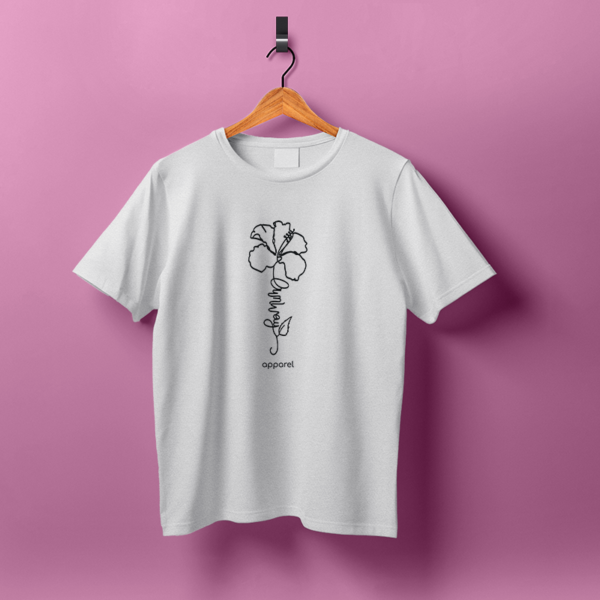 White Tshirt Black Hibiscus Barbados Apparel Print