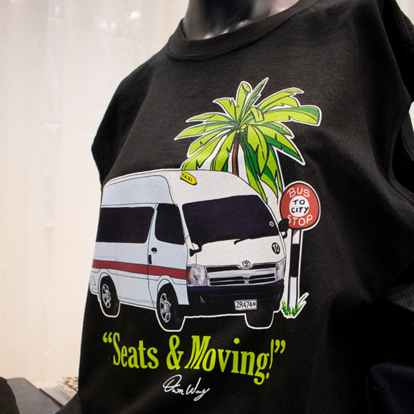 seats and moving featured black tshirt print